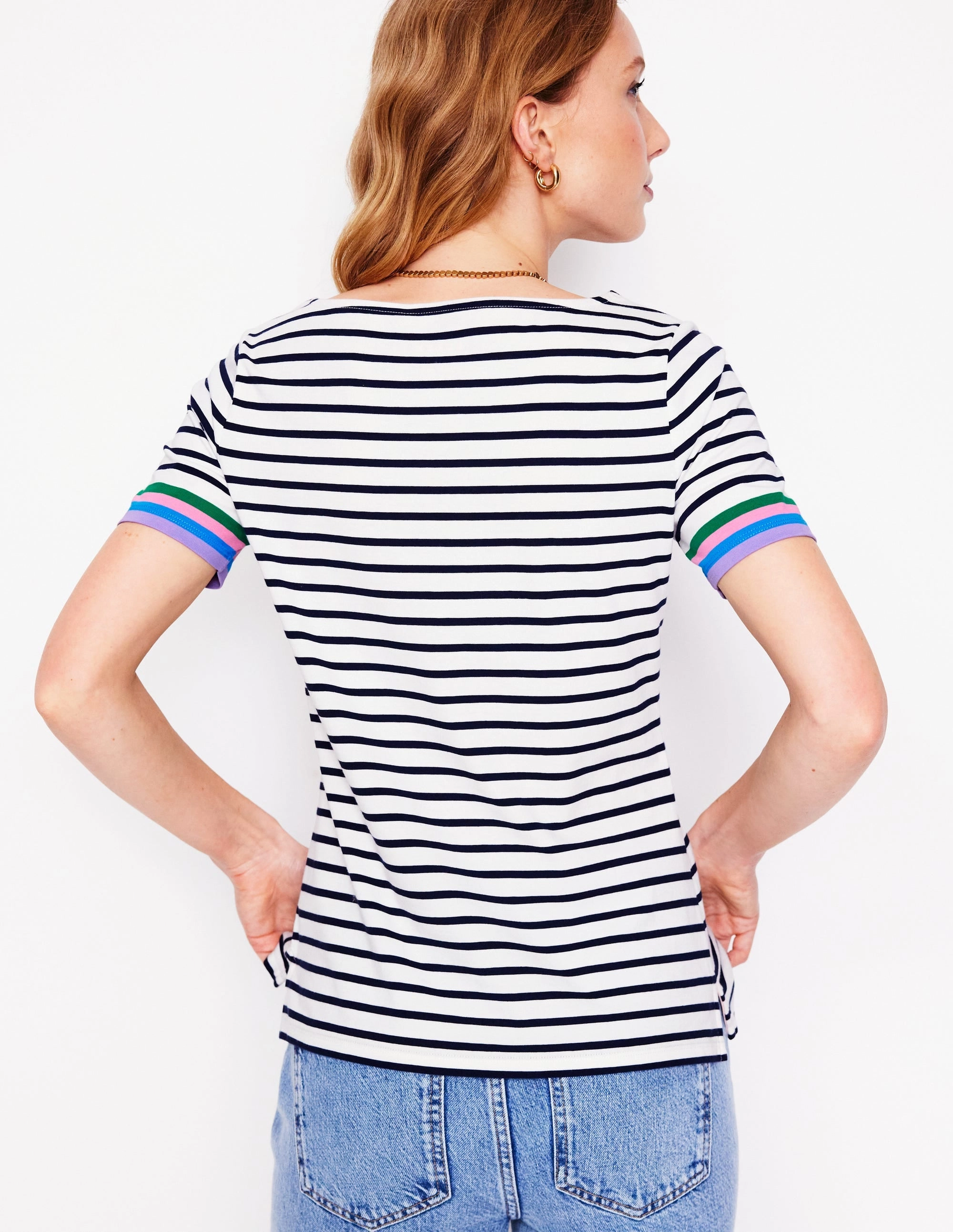 OdorControl Technology Stylish Jacket Ella Short Sleeve Breton-Emerald, Purple Sleeve Stripe