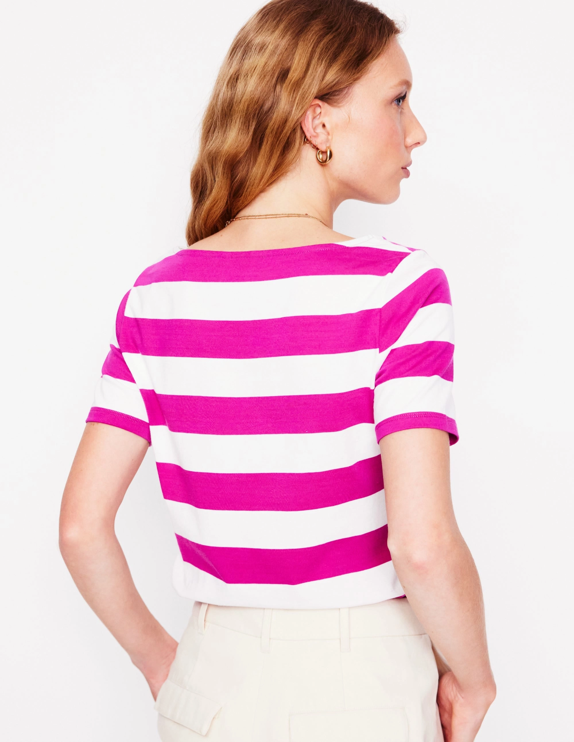 Ella Short Sleeve Breton-Ivory, Festival Fuchsia MoistureWicking Material