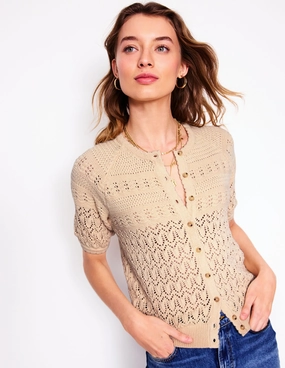 Elodie Stitch Crew Cardigan-Warm Ivory WideRibbed Texture