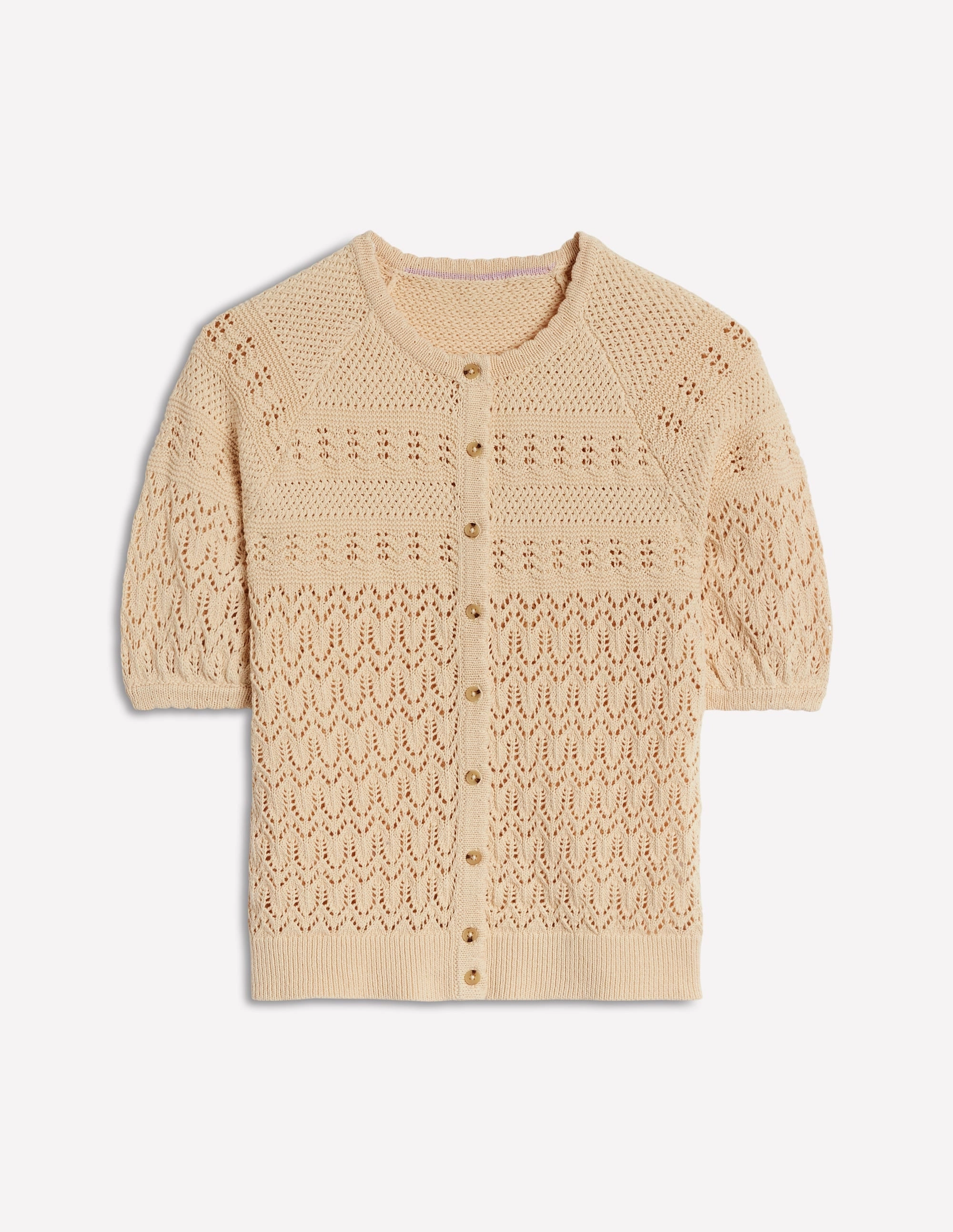 Chunky Cable Knit Elodie Stitch Crew Cardigan-Warm Ivory
