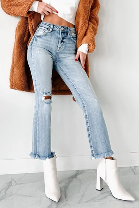 MinimalistSilhouette Eloise High Rise Distressed Crop Flare Risen Jeans (Medium)