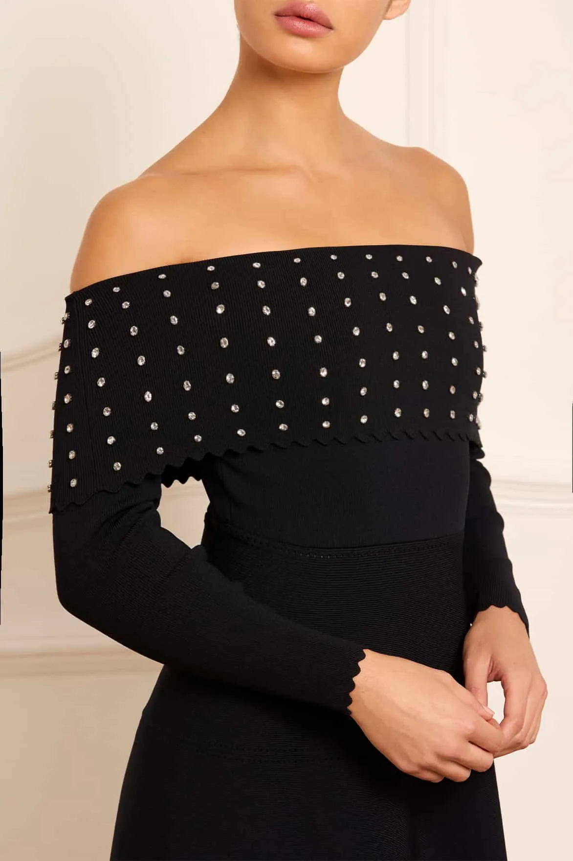 Bride Side Chic Style Wear Embellished Bardot Knit Gown