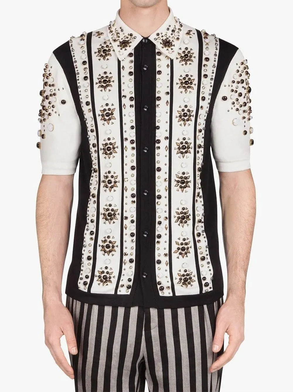 Embellished Striped Polo Shirt