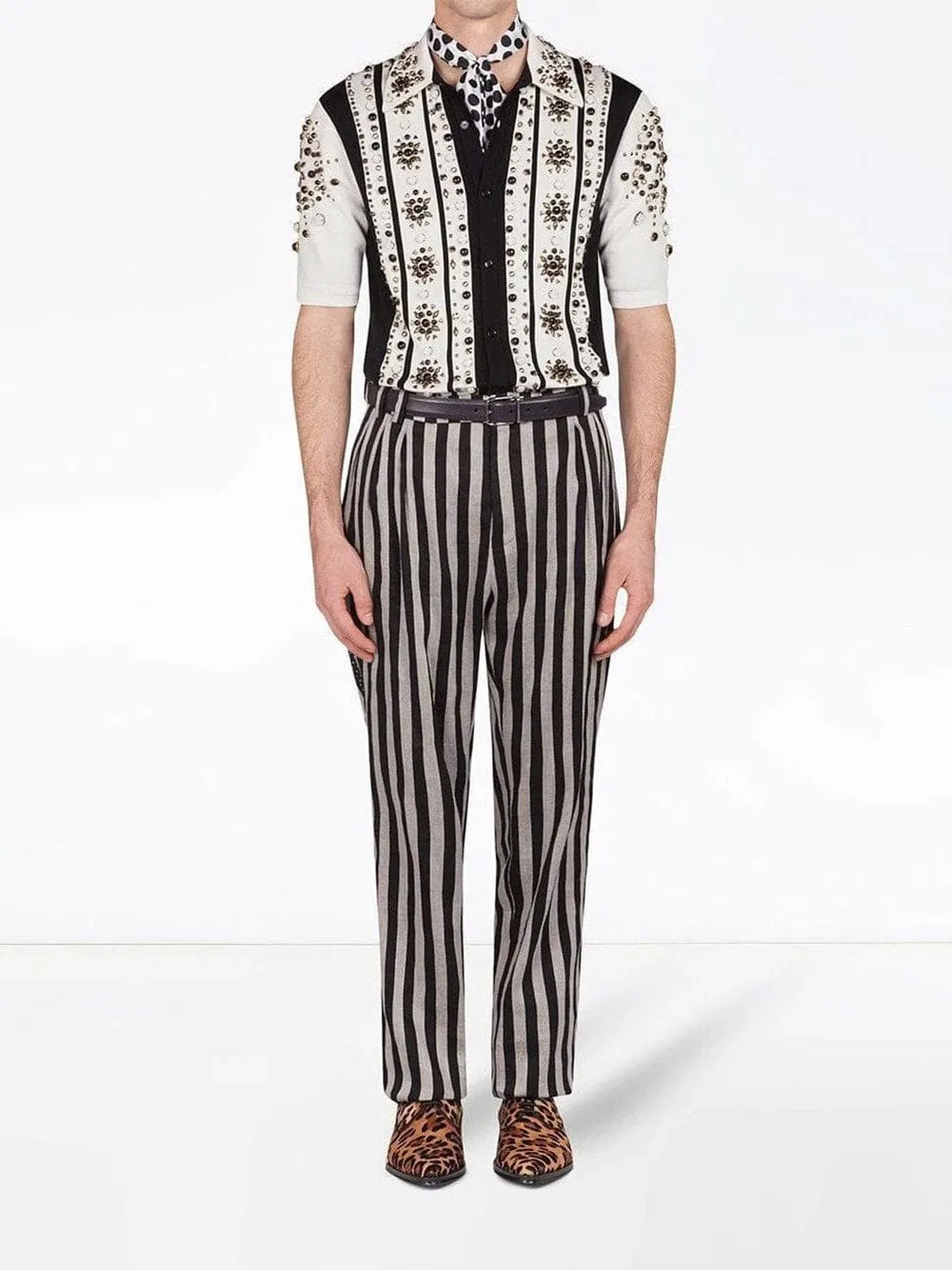 Embellished Striped Polo Shirt