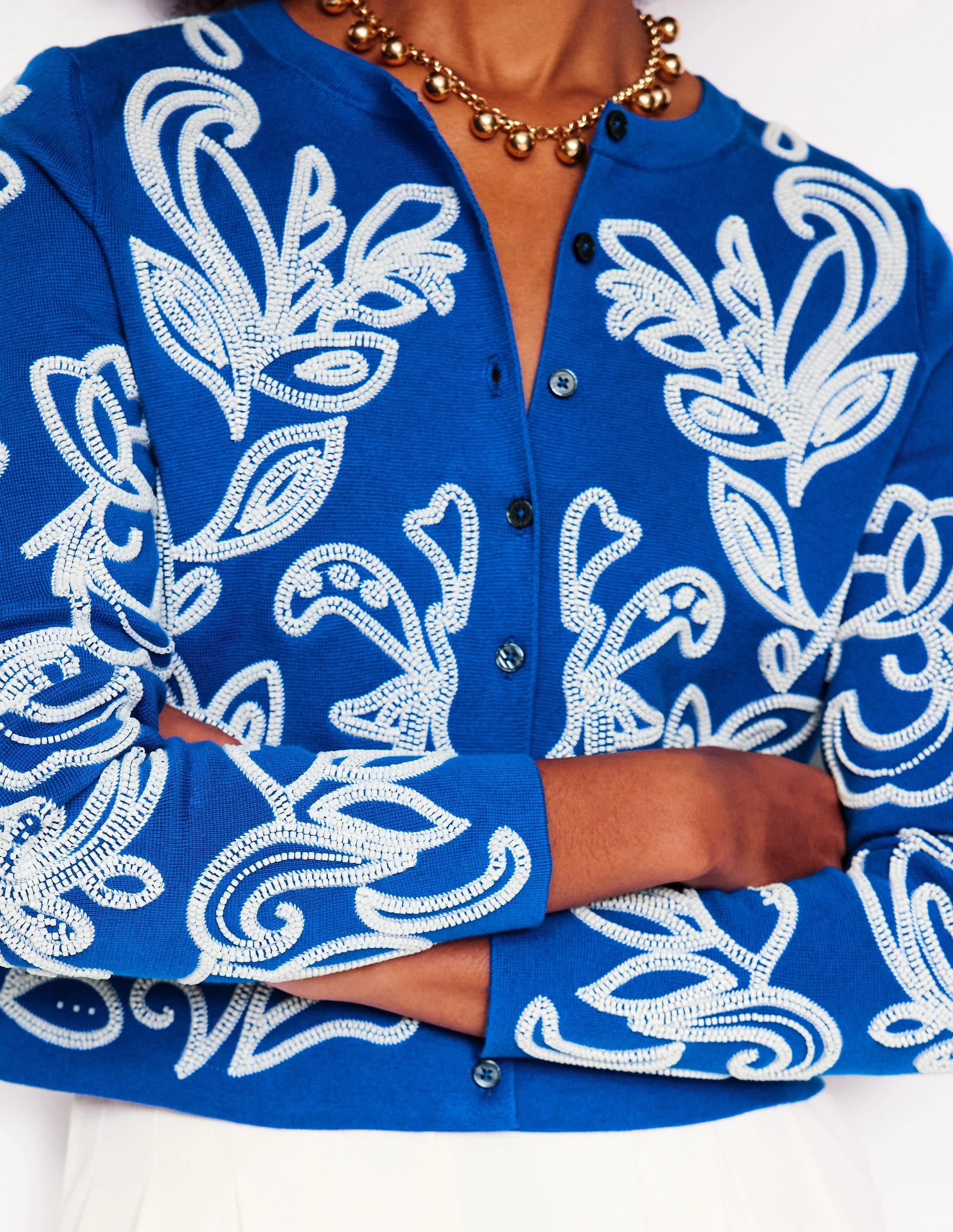 Embellished  Cardigan-Gallery Blue Cozy Mood