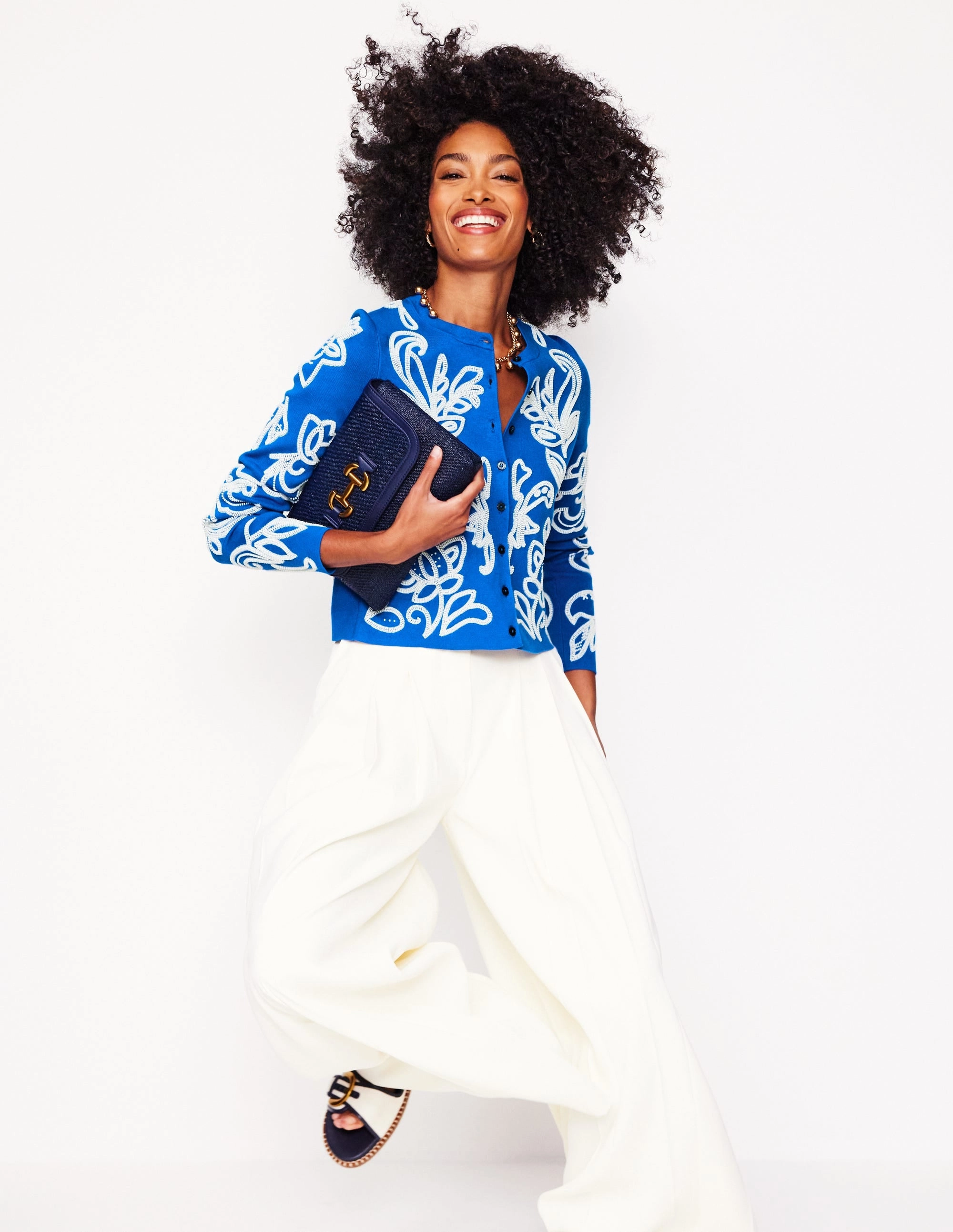 Embellished  Cardigan-Gallery Blue Double Layered Design NonRestrictive Cuff