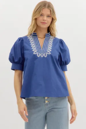 Ember Embroidered Puff Sleeve Top All Season Wear Fabric Anti Static Fabric