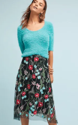 Embroidered Black Floral Skirt Fashion Energy Fresh Style