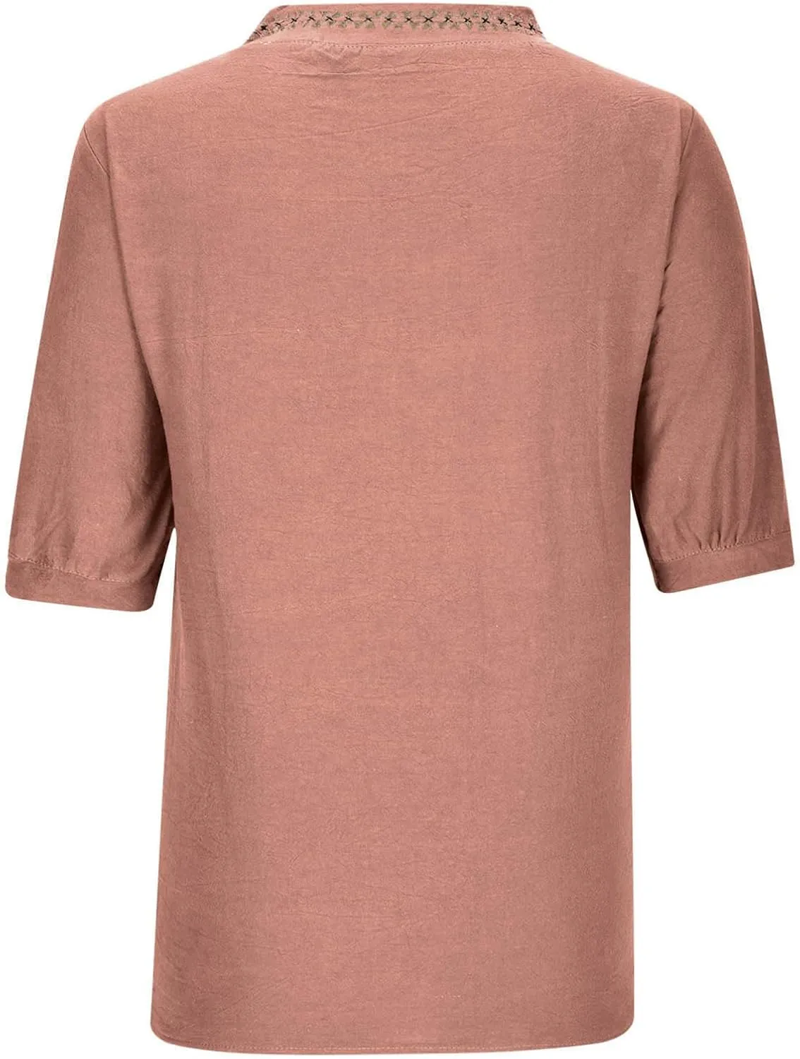 Embroidered Cotton Linen Peasant Tops Women 2025 Elegant Tees Dressy Casual Blouse Short Sleeve V Neck Tunic Pullover