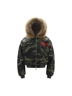 Embroidered Detachable Fur Hooded Jacket