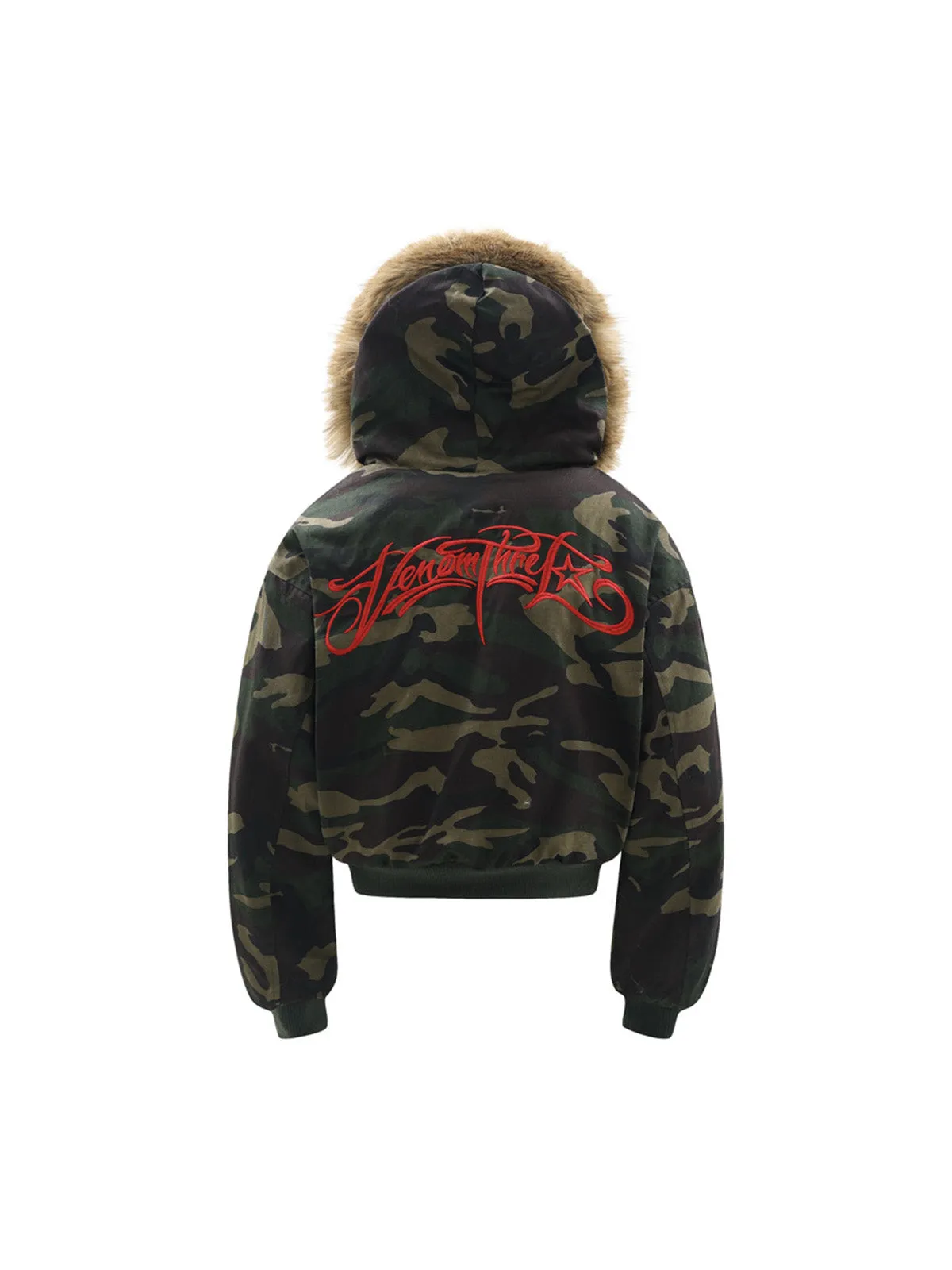 Embroidered Detachable Fur Hooded Jacket
