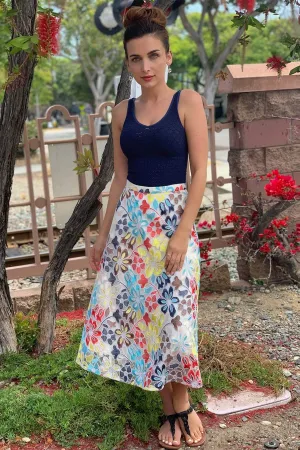 Global Inspiration Weekend Style Embroidered Floral Midi Skirt