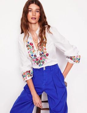 Embroidered Cotton Top-White, Multi Embroidery StretchKnit