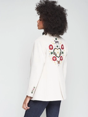 Comfortable Layer Adjustable Drawstring Hood EMBROIDERED FLORAL BLAZER