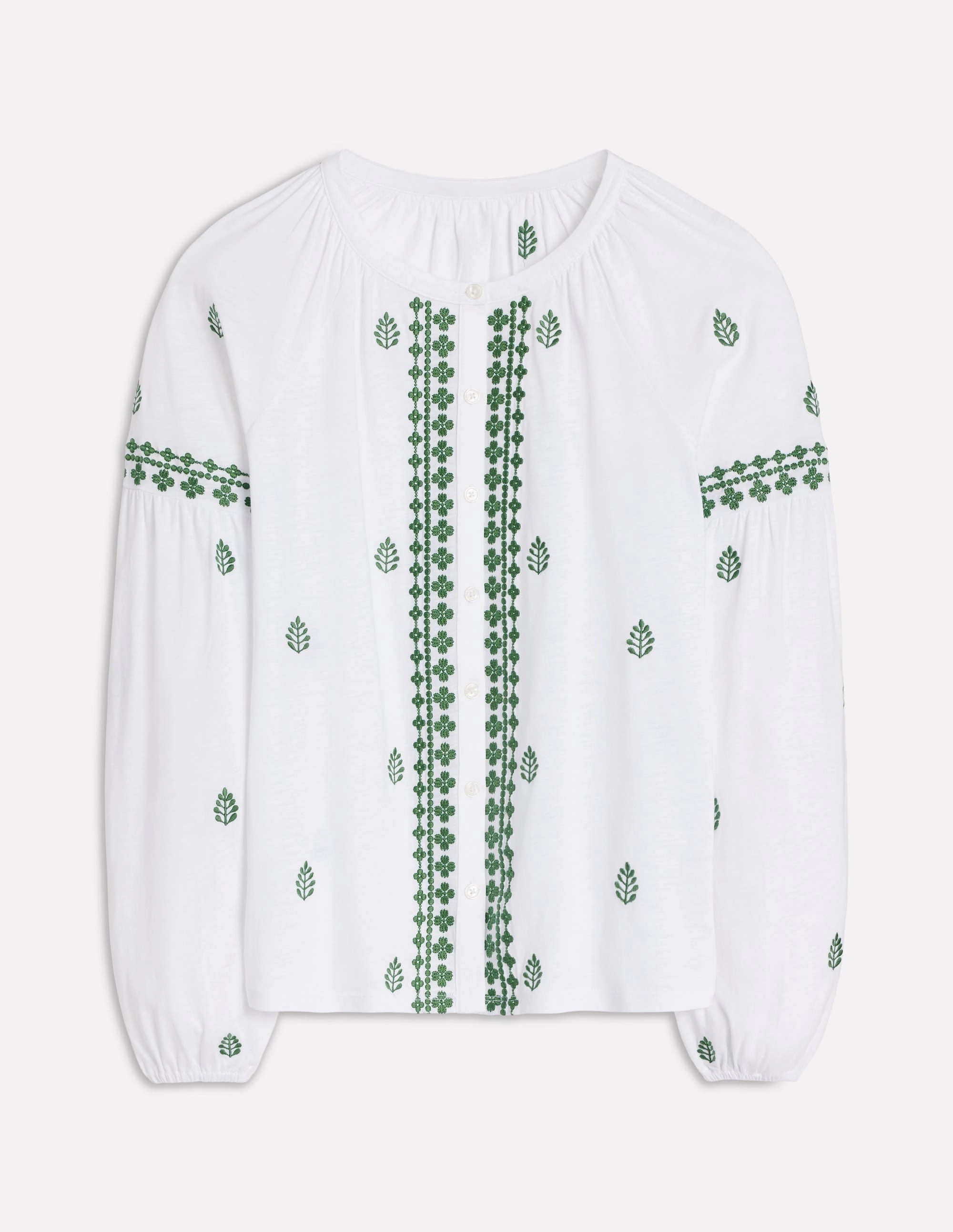Embroidered Seam Sleeve Shirt-White Smooth Zipper Integration PolishedFinish
