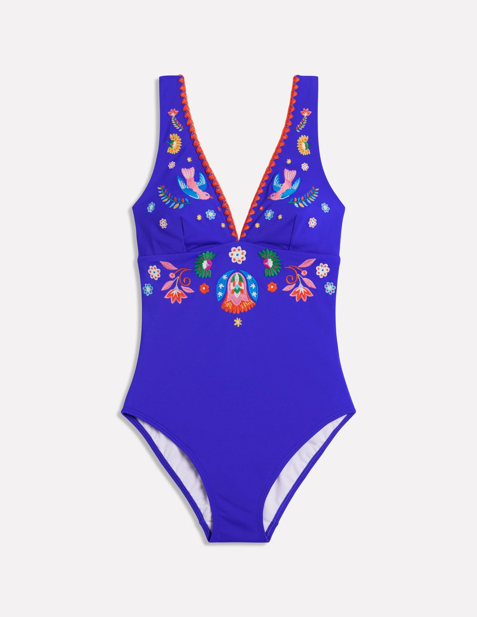 Swim Style Embroidered Swimsuit-Bright Blue, Embroidered