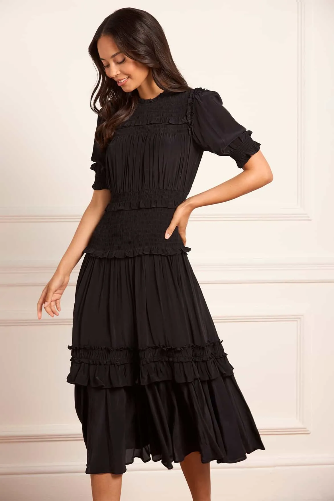 Emilia Crepe Ballerina Dress Gathered-Detail