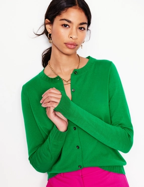 Emilia Cotton Crew Cardigan-Rich Emerald Fray Resistant Edges DropShoulder Design