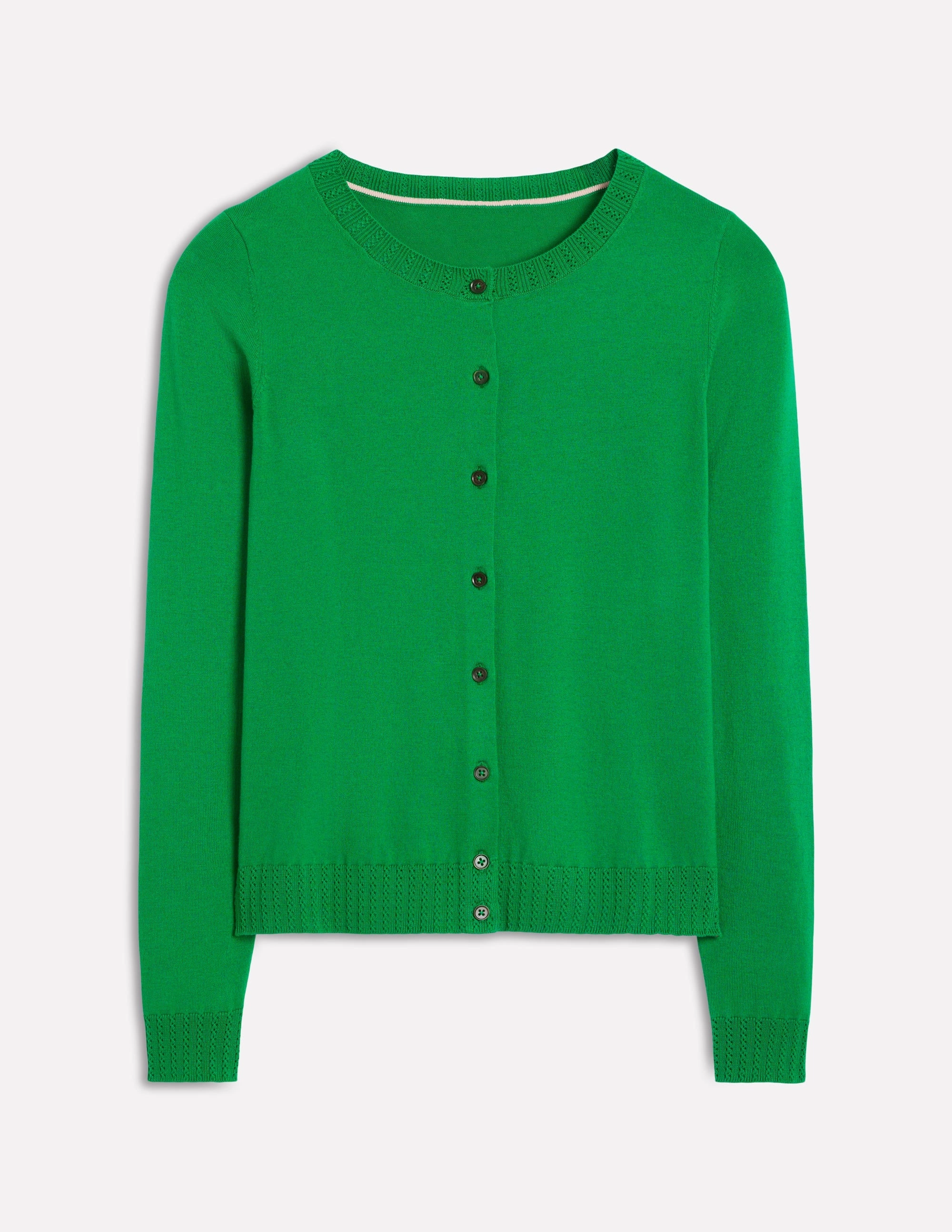 Emilia Cotton Crew Cardigan-Rich Emerald Non Chafing Seams