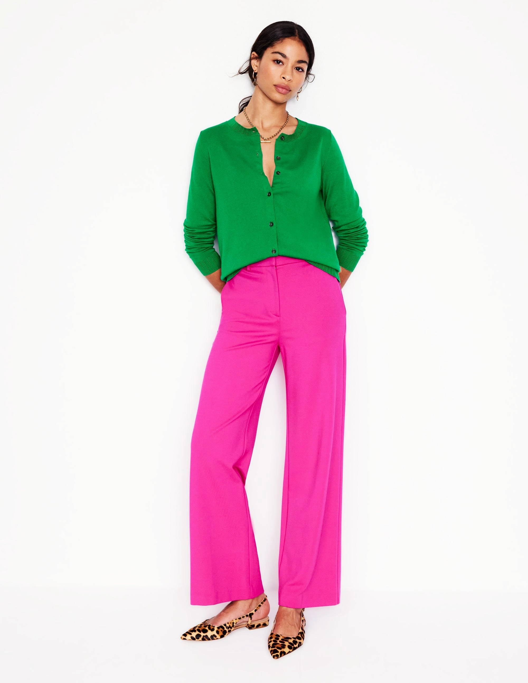 Clean Silhouette Emilia Cotton Crew Cardigan-Rich Emerald