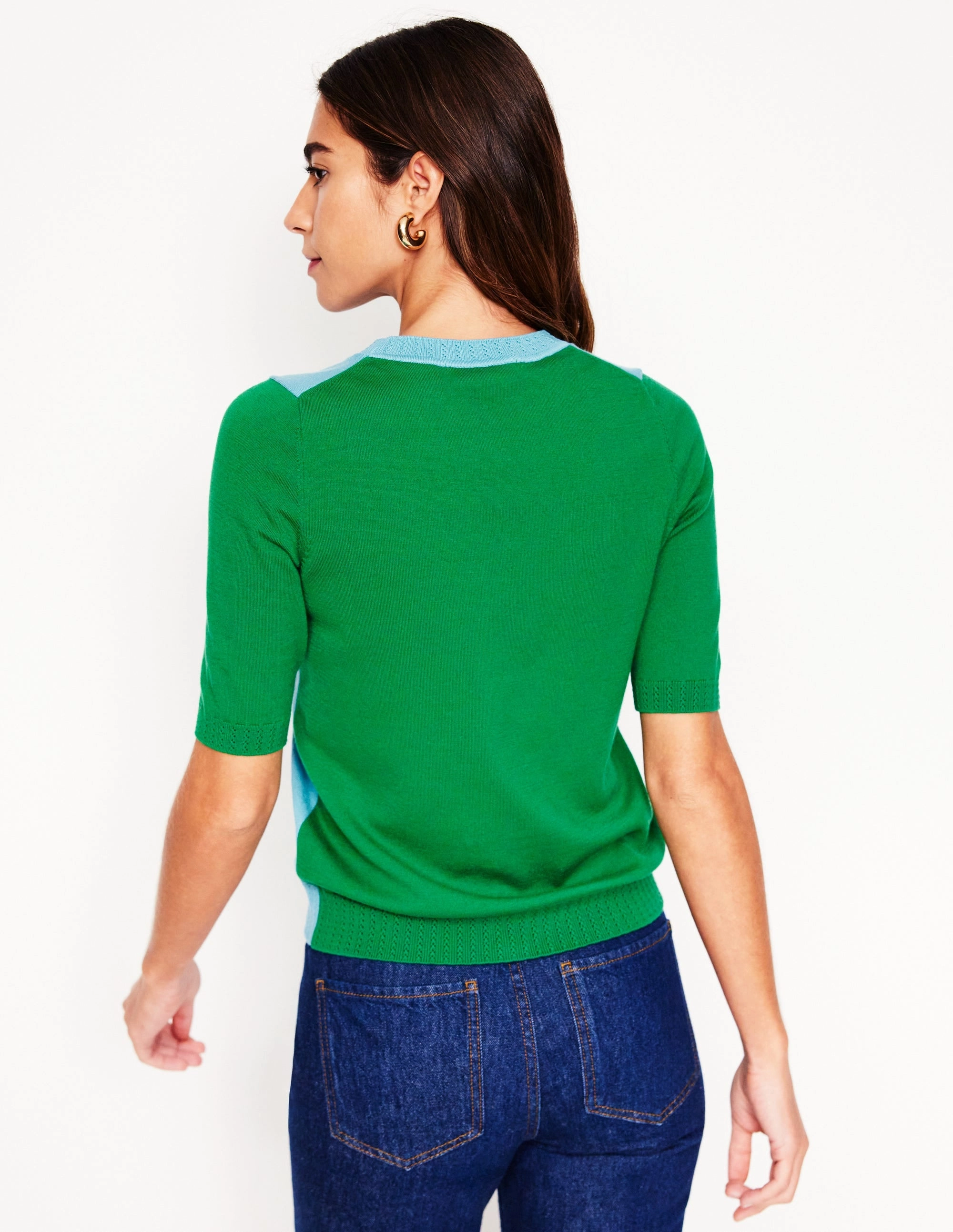 Butter Soft Finishing Friction Resistant Edging Emilia Cotton Crew T-shirt-Duck Egg Blue / Rich Emerald