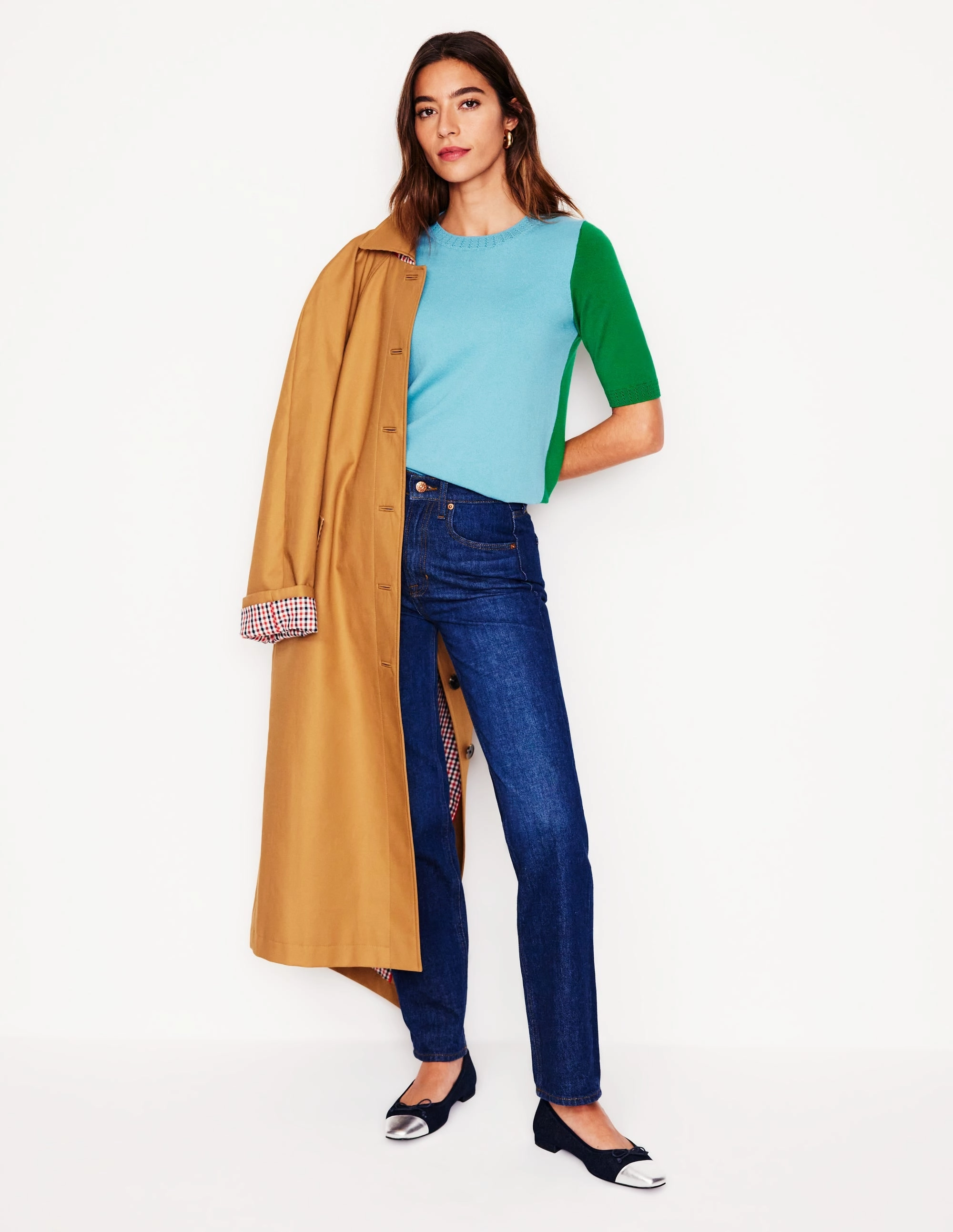 Smart Casual Versatile Comforted Emilia Cotton Crew T-shirt-Duck Egg Blue / Rich Emerald