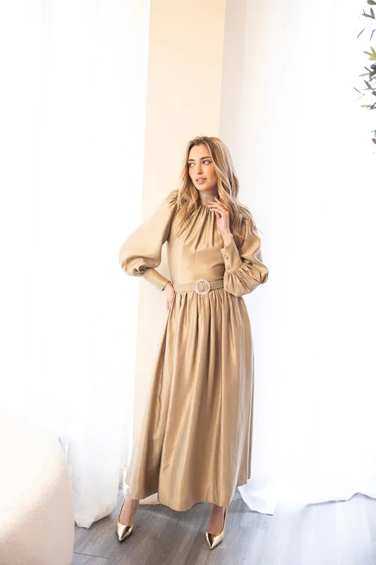 Emmeline Gold Dress Flattering Fit for All