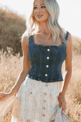 End Of Beginning Pleated Denim Tank Top (Denim) LayeredCuff