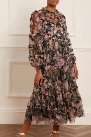 English Rose Diamond Ruffle Ballerina Dress WaterRepellentCoating Jewel Tones