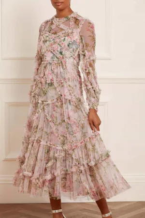 Travel Friendly English Rose Diamond Ruffle Ballerina Dress