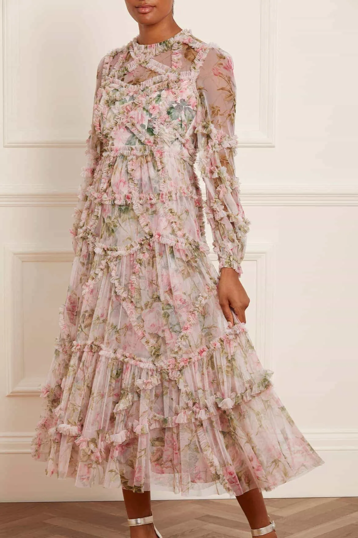 Travel Friendly English Rose Diamond Ruffle Ballerina Dress