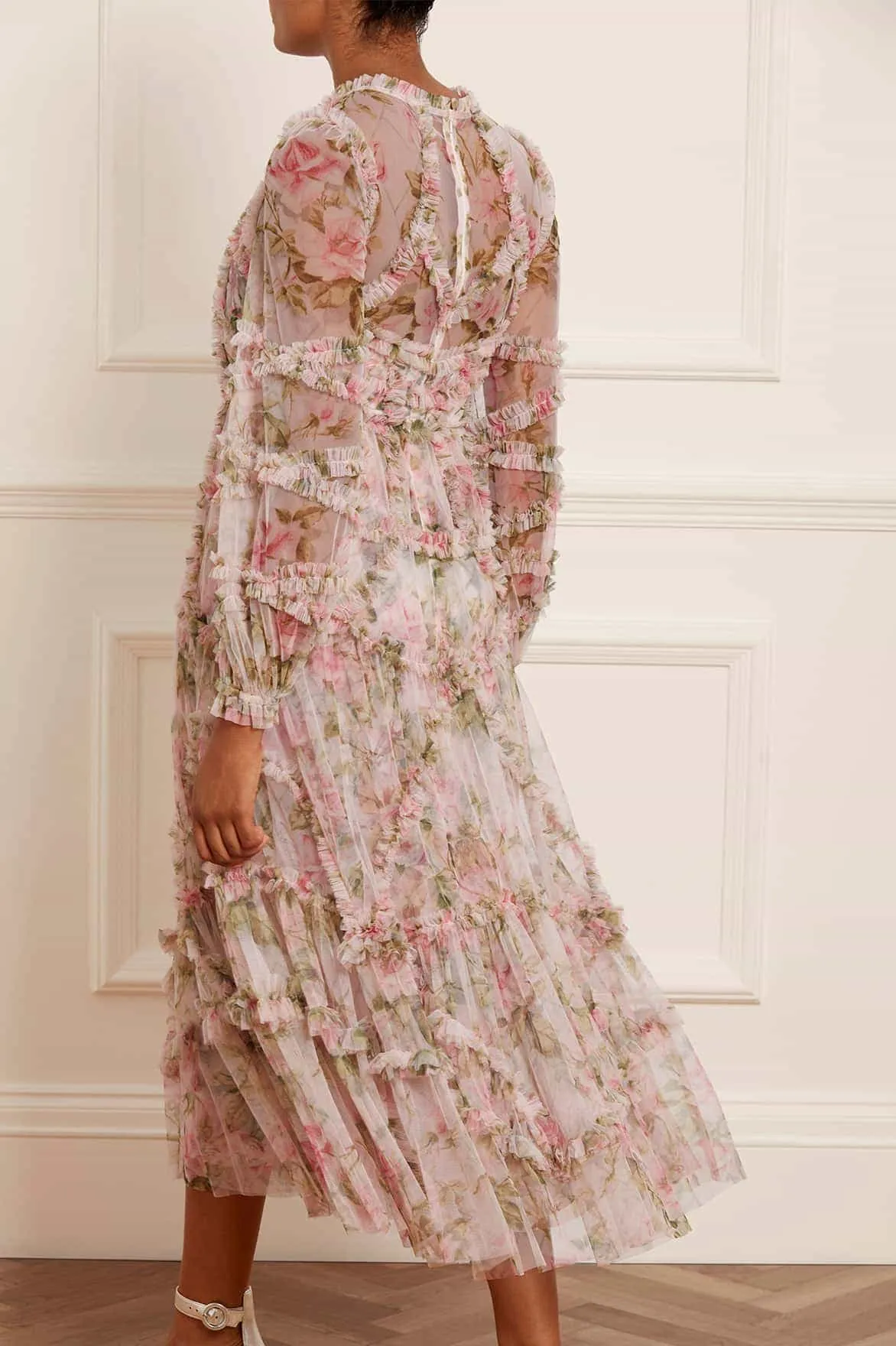Long Lines English Rose Diamond Ruffle Ballerina Dress