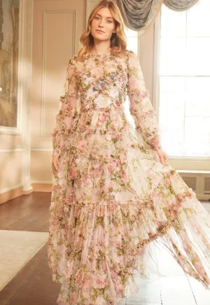 Free Shape Clean Mood English Rose Diamond Ruffle Gown