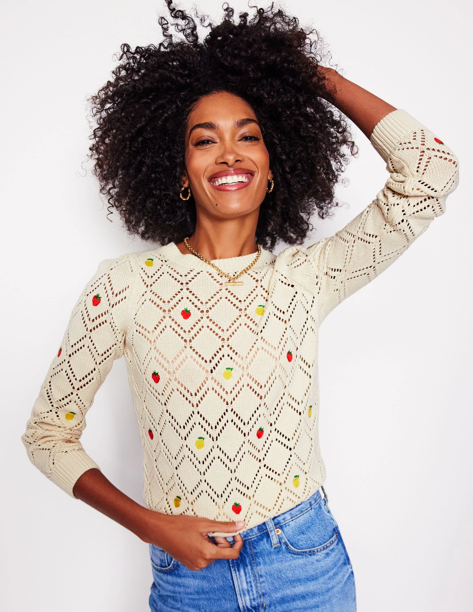 Enid Embroidered Jumper-Warm Ivory, Fruit Soft Palette