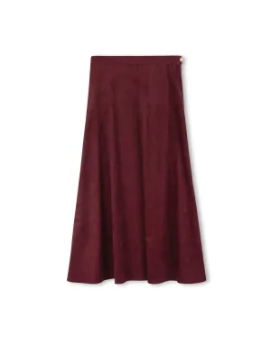 Epik Burgundy Suede Maxi A Line Skirt W-22736 Pleated Construction