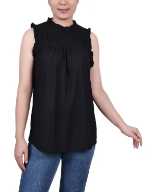 BreathableMeshPanel Sleeveless Yoke Top With Ruffles