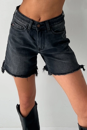 Rhysand Mid Rise Judy Blue Cut Off Dad Shorts (Black) Comfy Texture