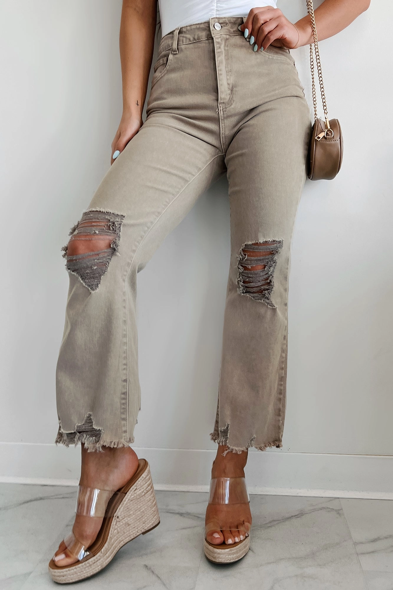 Lachlan High Rise Distressed Straight Leg Jeans (Ash Mocha) WideNeckOpening
