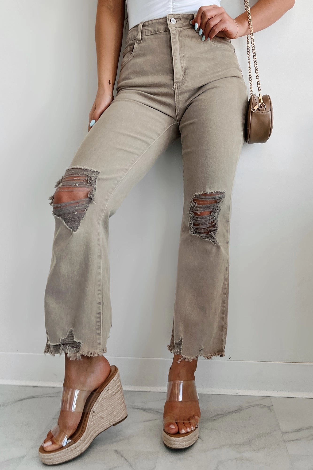 Layered Collar Design Lachlan High Rise Distressed Straight Leg Jeans (Ash Mocha)