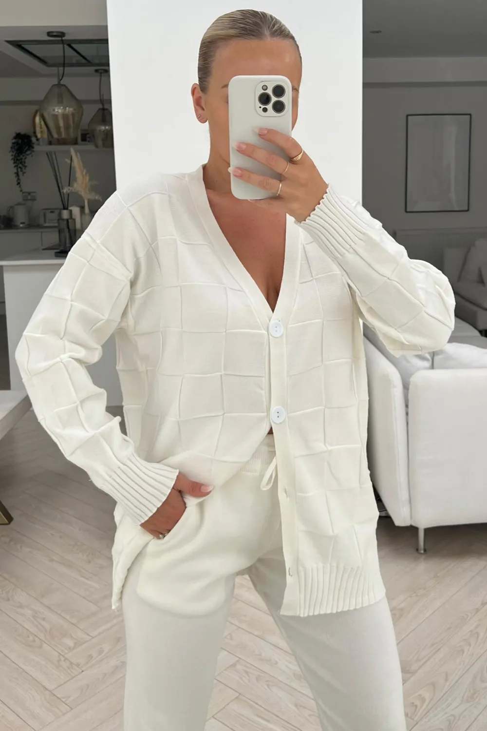 Erin cream square knit cardigan loungewear set