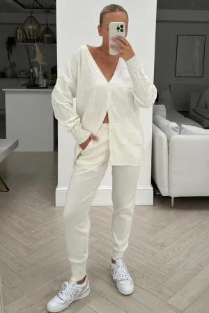 Erin cream square knit cardigan loungewear set