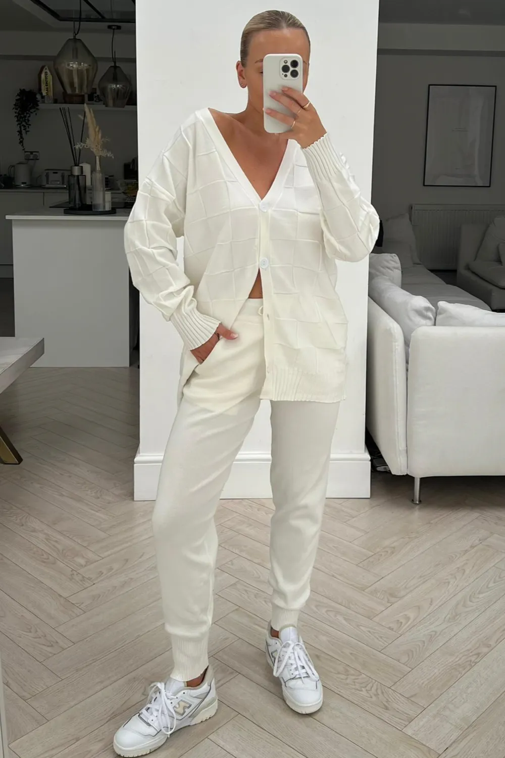 Erin cream square knit cardigan loungewear set