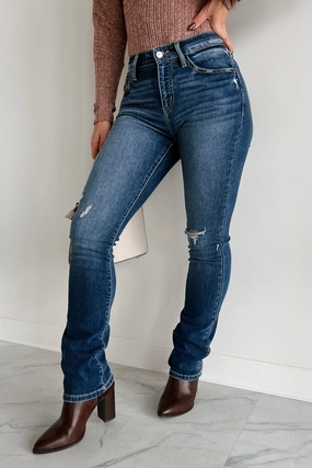 Ernie High Rise Skinny Bootcut Kancan Jeans (Dark) Tear Resistant Weave
