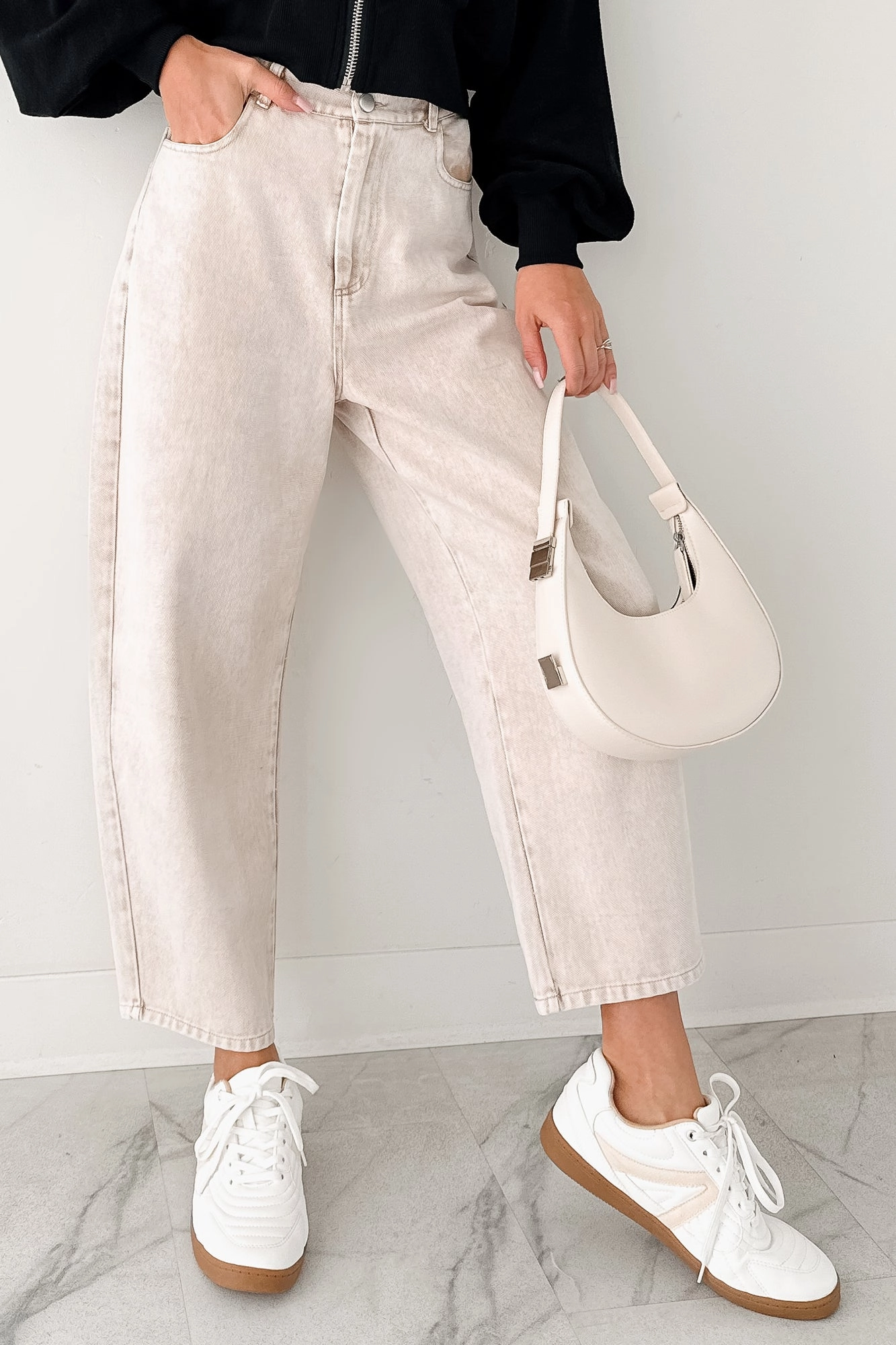 AntibacterialCoating Calloway High Rise Barrel Jeans (Washed Ecru)