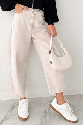 Comfort Design Calloway High Rise Barrel Jeans (Washed Ecru)