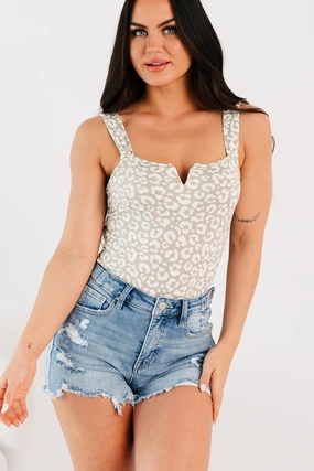 Morning Stretch Tall Fit Perfect Shape Wear Exotic Nights Animal Print Bodysuit (Sage/White)