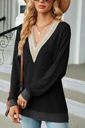 Bohemian style WOMEN LONG LENGTH GUIPURE LONG SLEEVE TOP