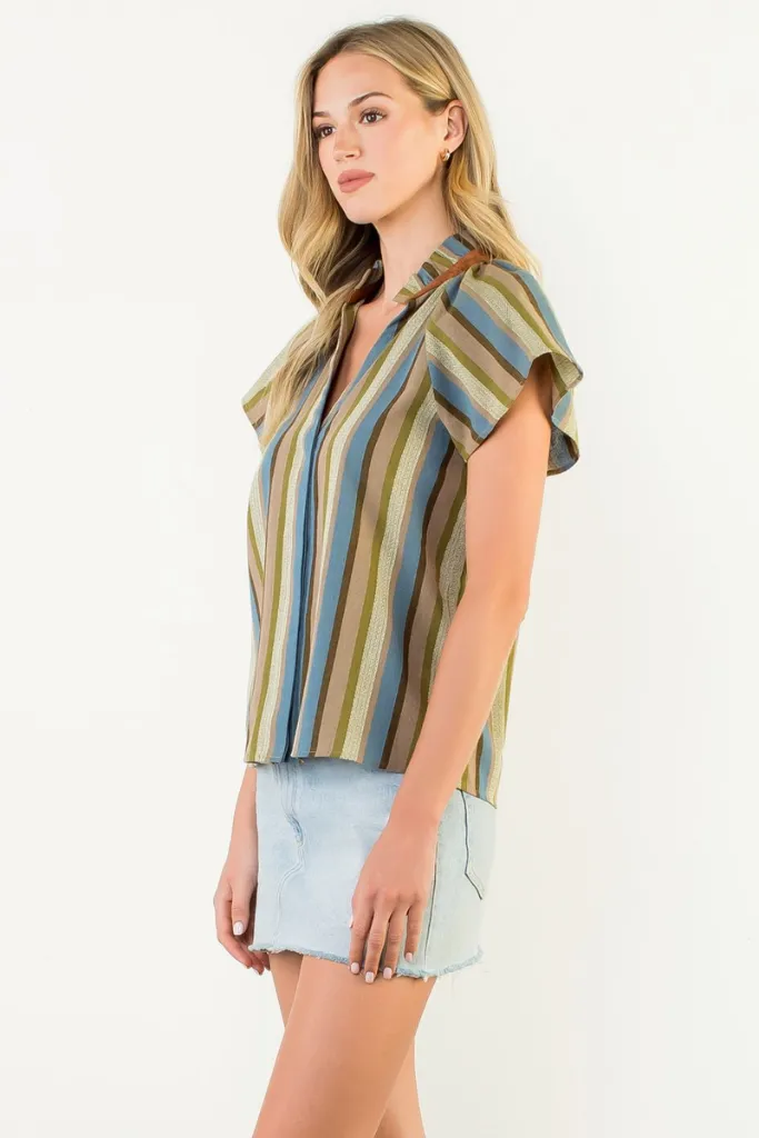 Breathable Design Elasticated Hem Nellie Stripe Top