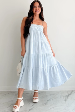 Twilight Glow Sleeveless Tiered Maxi Dress (Light Blue) All Occasion
