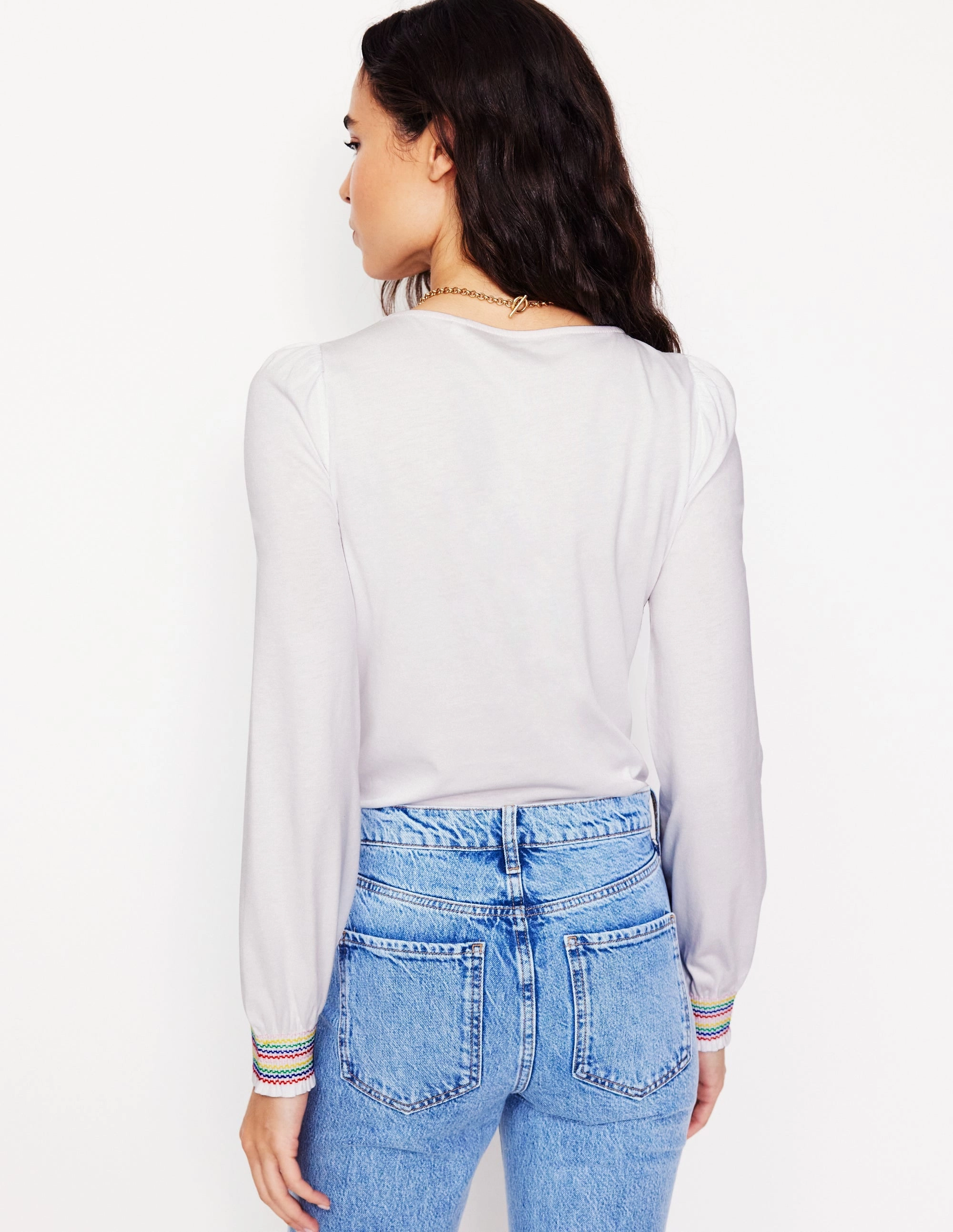 Smocked Cuff Supersoft Top-White FrenchTerry